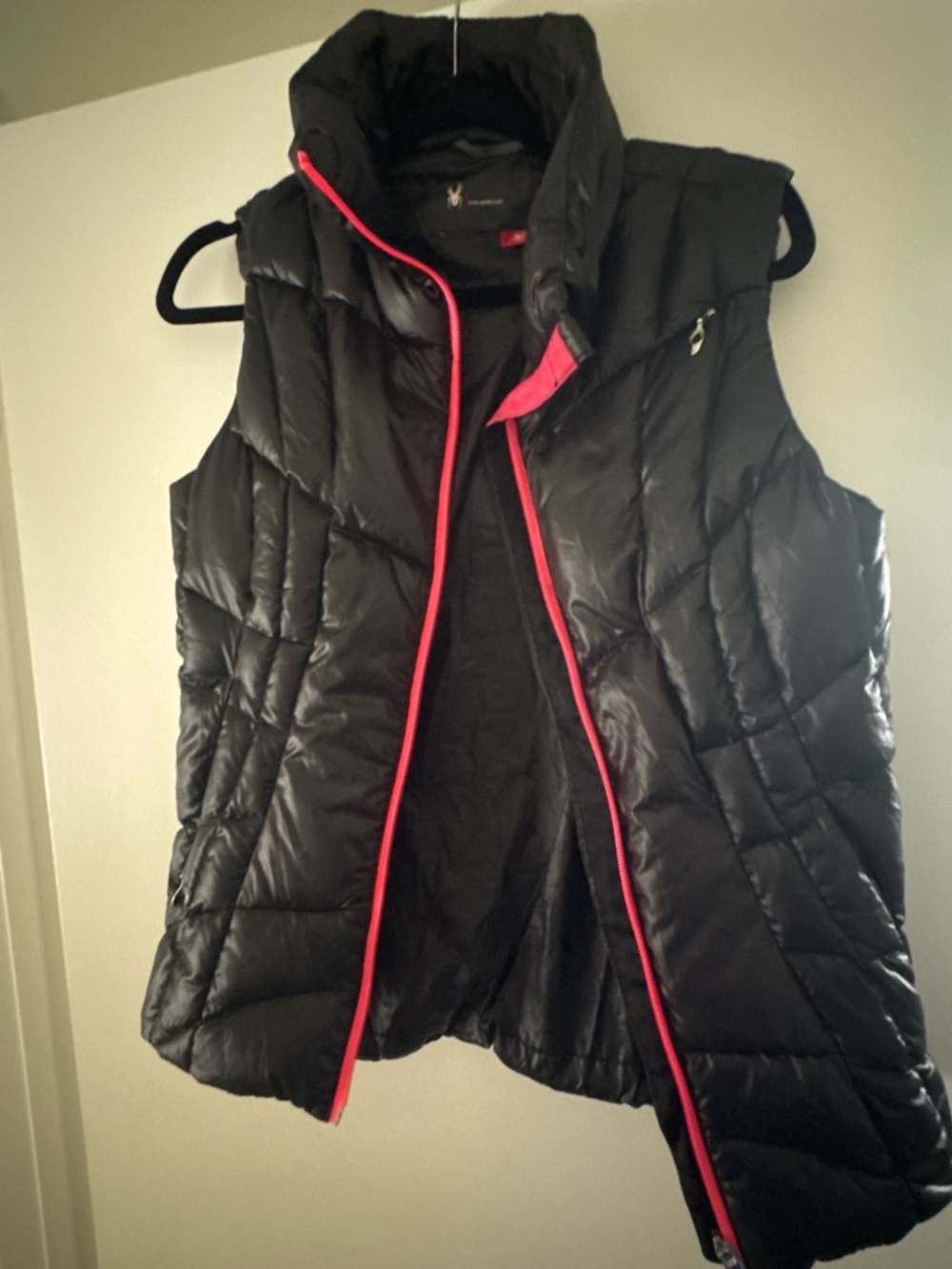 Spyder Black Quilted Puffer Vest with Pink Trim